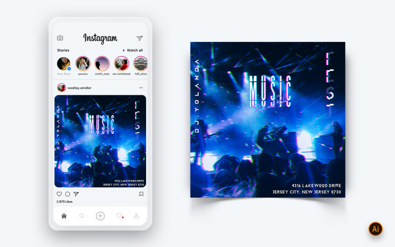 Music Night Party Sociální média Instagram Post Design Template-07