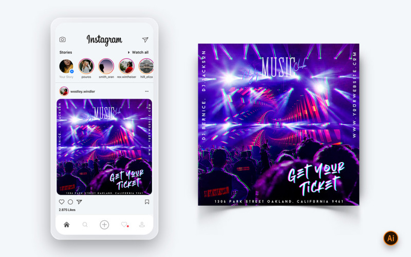 Music Night Party Sociální média Instagram Post Design Template-08