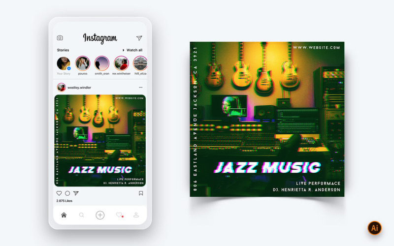 Music Night Party Sociální média Instagram Post Design Template-10