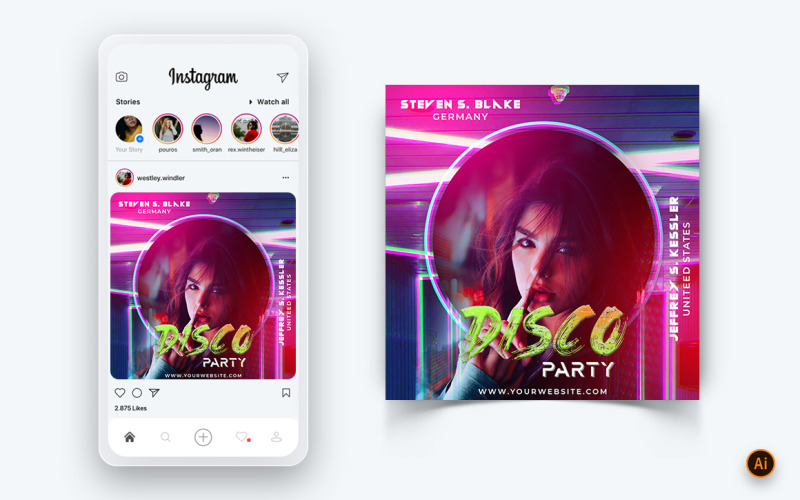 Müzik Gecesi Partisi Sosyal Medya Instagram Post Tasarım Şablonu-11