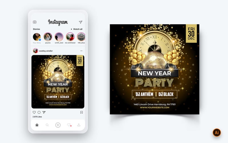 New Year Party Night Celebration Social Media Post Design-02