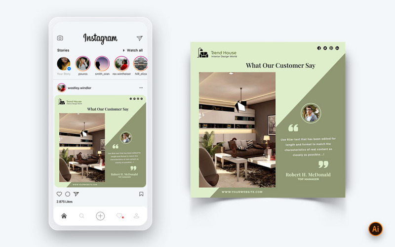 Plantilla de diseño de publicación de Instagram para redes sociales de diseño de interiores y muebles-35