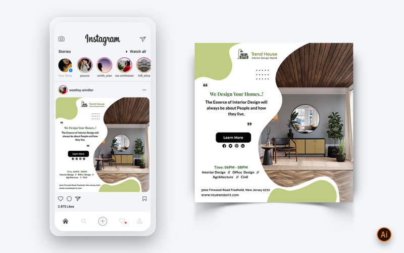 Plantilla de diseño de publicación de Instagram para redes sociales de diseño de interiores y muebles-41