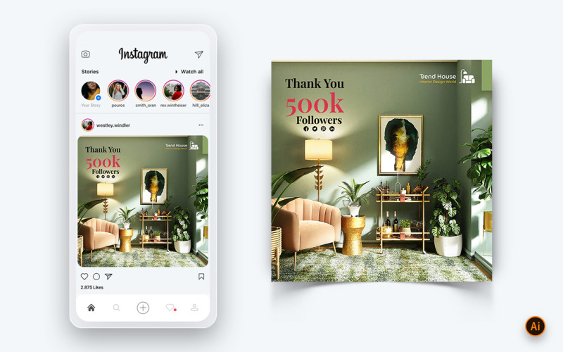 Plantilla de diseño de publicación de Instagram para redes sociales de diseño de interiores y muebles-47