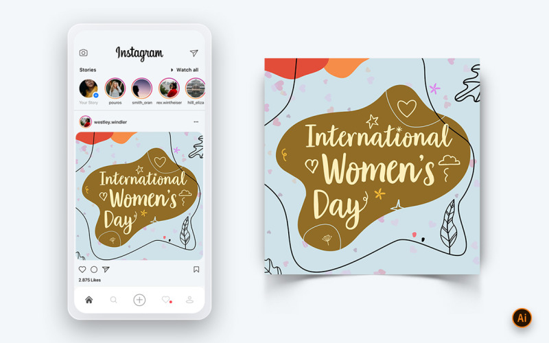 Plantilla de diseño de publicación de Instagram para redes sociales del Día Internacional de la Mujer-06