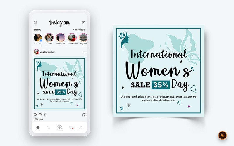 Plantilla de diseño de publicación de Instagram para redes sociales del Día Internacional de la Mujer-07