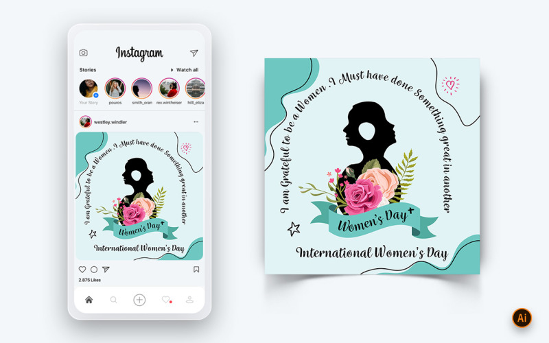 Plantilla de diseño de publicación de Instagram para redes sociales del Día Internacional de la Mujer-12