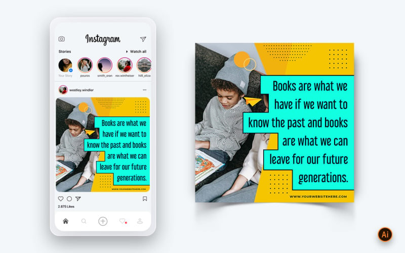 Plantilla de diseño de publicación de Instagram para redes sociales del Día Internacional del Libro Infantil-05