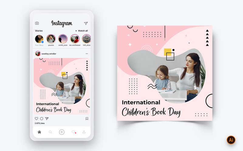 Шаблон оформлення допису 17 у соціальних мережах Instagram до Міжнародного дня дитячої книги