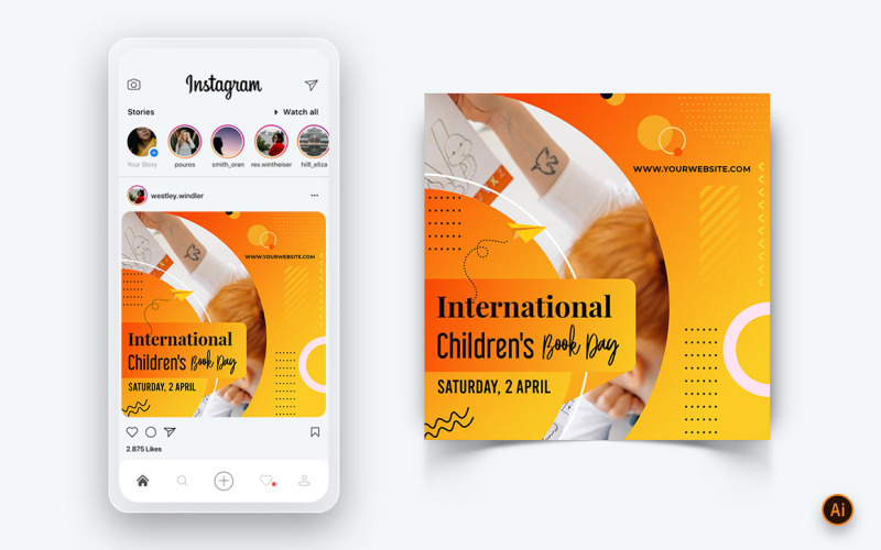Шаблон оформлення допису в соціальних мережах Instagram-03 до Міжнародного дня дитячої книги