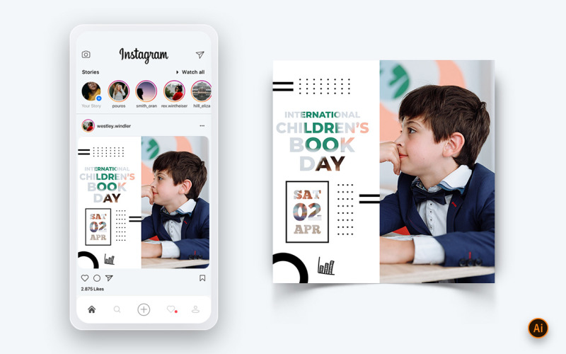 Uluslararası Çocuk Kitabı Günü Sosyal Medya Instagram Post Tasarım Şablonu-08