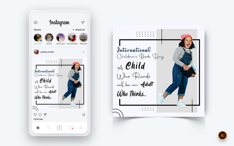 Uluslararası Çocuk Kitabı Günü Sosyal Medya Instagram Post Tasarım Şablonu-15