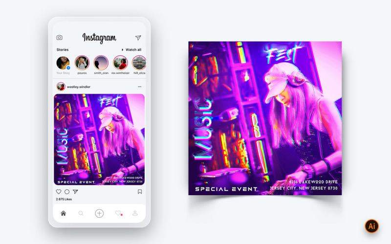 音乐之夜派对社交媒体 Instagram 帖子设计模板-06