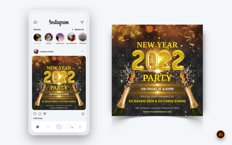 Conception de publication sur les médias sociaux pour la célébration de la soirée du Nouvel An-11