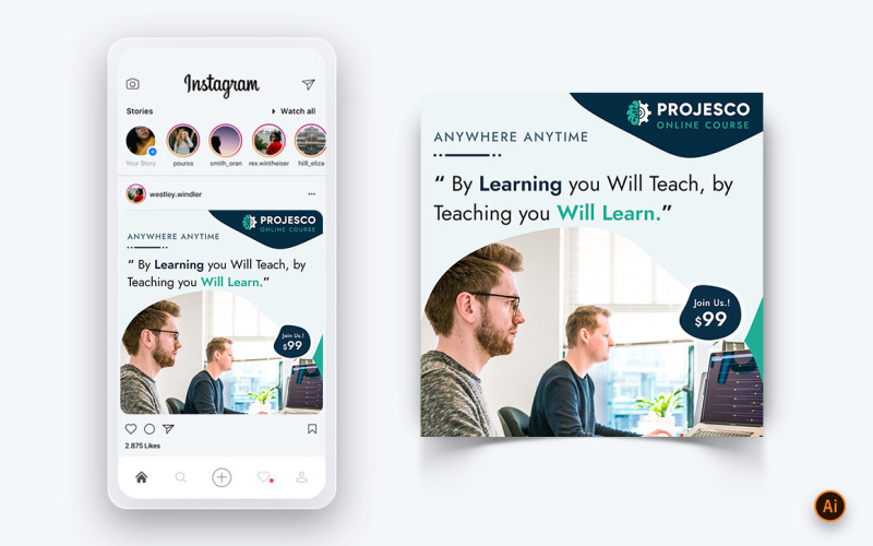 Cours en ligne Elearning Social Media Modèle de conception de publication Instagram-01