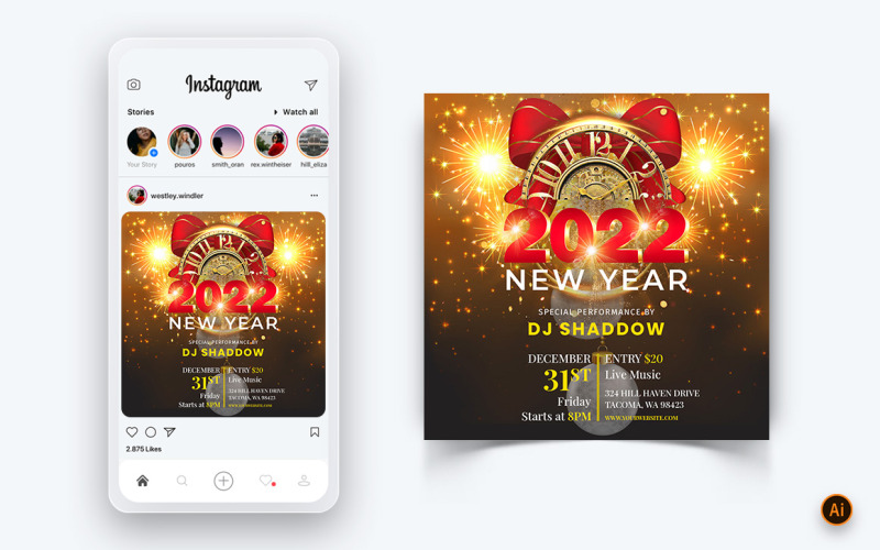 Diseño de publicación en redes sociales de celebración de noche de fiesta de año nuevo-12
