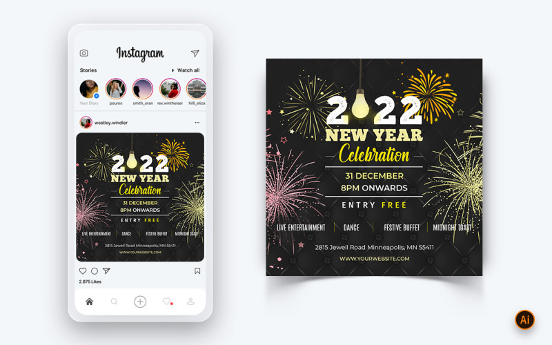 Diseño de publicación en redes sociales de celebración de noche de fiesta de año nuevo-15
