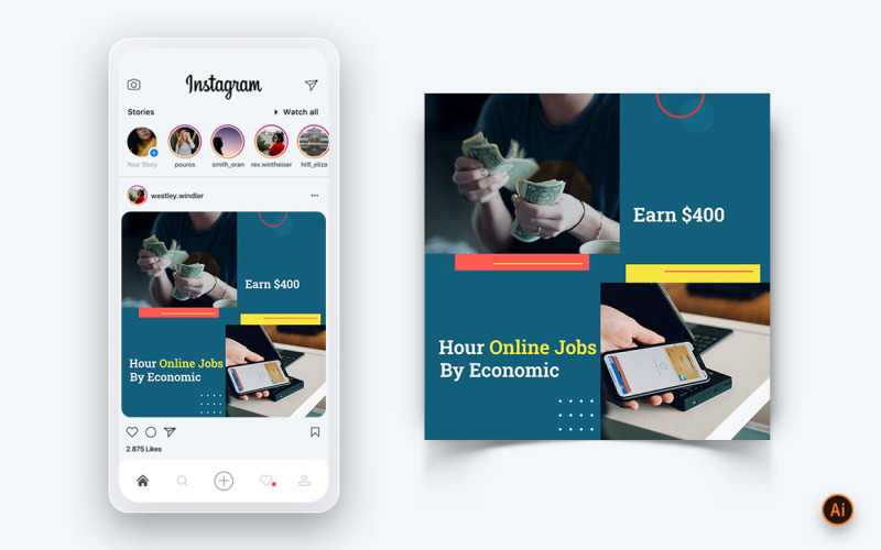 Guadagno di denaro online Social Media Instagram Post Design Template-17