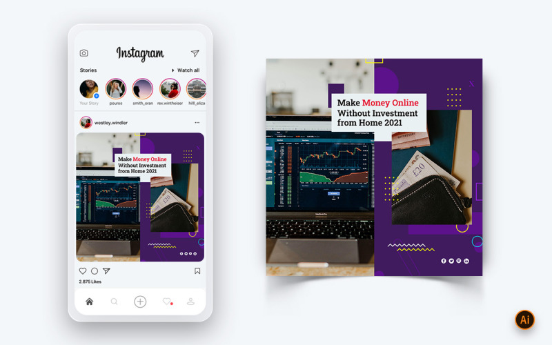 Guadagno di denaro online Social Media Instagram Post Design Template-19