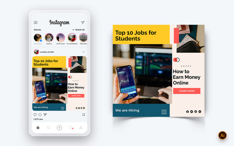 Modèle de conception de publication Instagram sur les revenus d'argent en ligne sur les médias sociaux-01