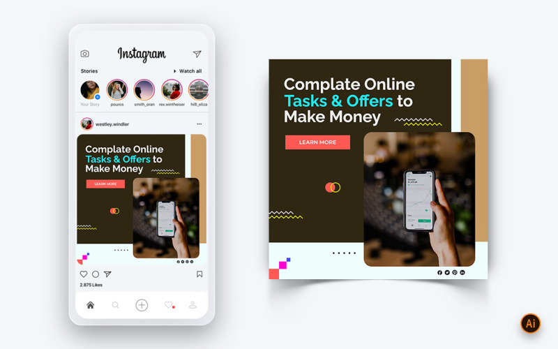 Modèle de conception de publication Instagram sur les revenus d'argent en ligne sur les médias sociaux-03