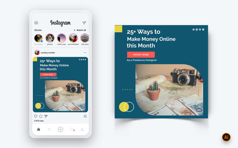 Modèle de conception de publication Instagram sur les revenus d'argent en ligne sur les médias sociaux-04