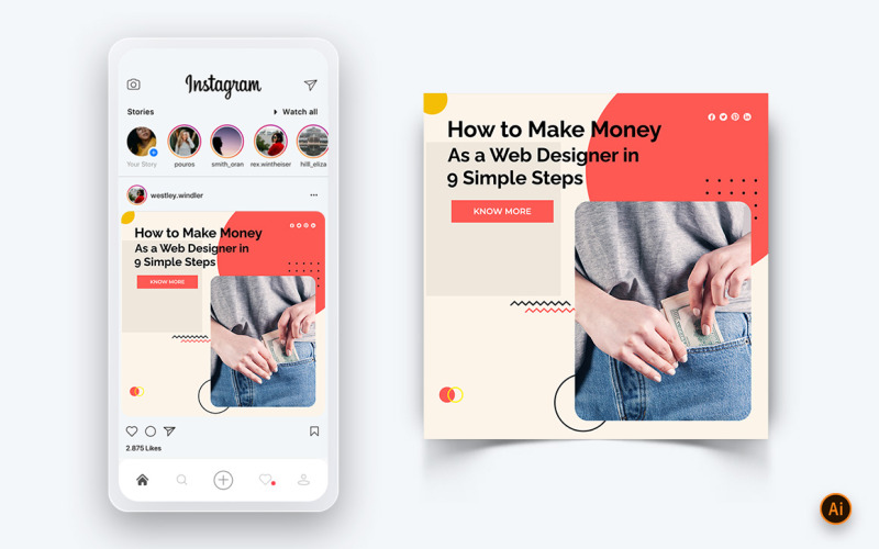 Modèle de conception de publication Instagram sur les revenus d'argent en ligne sur les médias sociaux-05