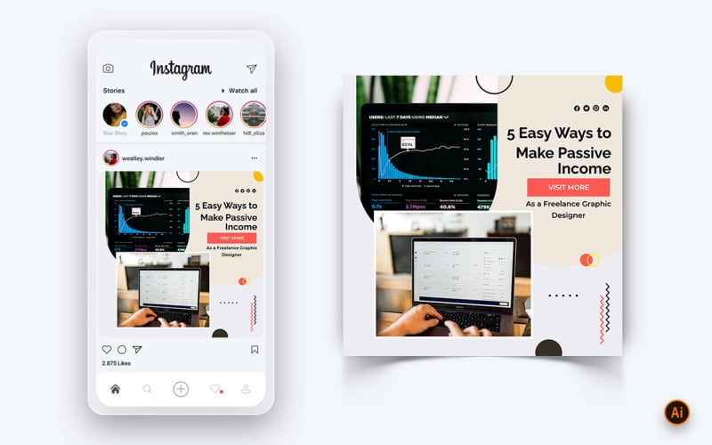 Modèle de conception de publication Instagram sur les revenus d'argent en ligne sur les médias sociaux-06