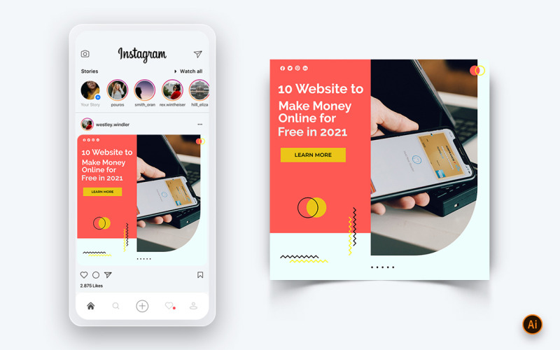 Modèle de conception de publication Instagram sur les revenus d'argent en ligne sur les médias sociaux-07
