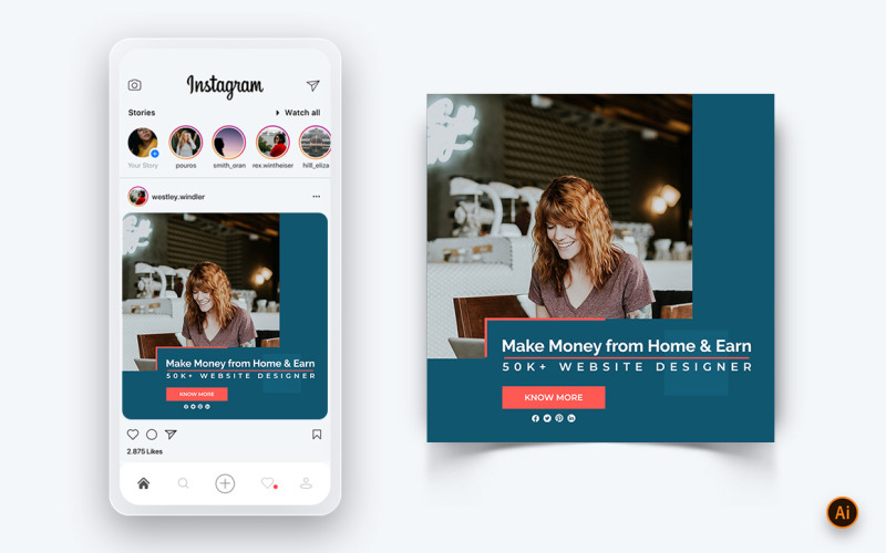 Modèle de conception de publication Instagram sur les revenus d'argent en ligne sur les médias sociaux-10