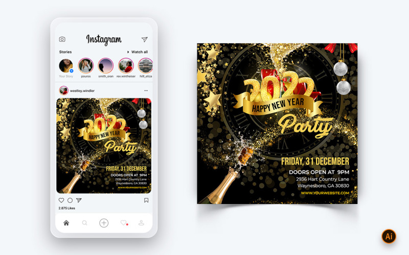 NewYear Party Night Celebration Conception de publication sur les médias sociaux-08