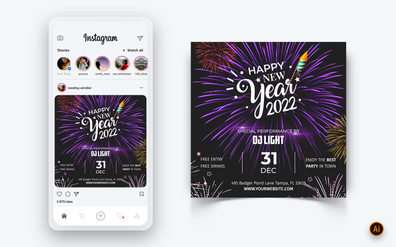 NewYear Party Night Celebration Conception de publication sur les médias sociaux-09