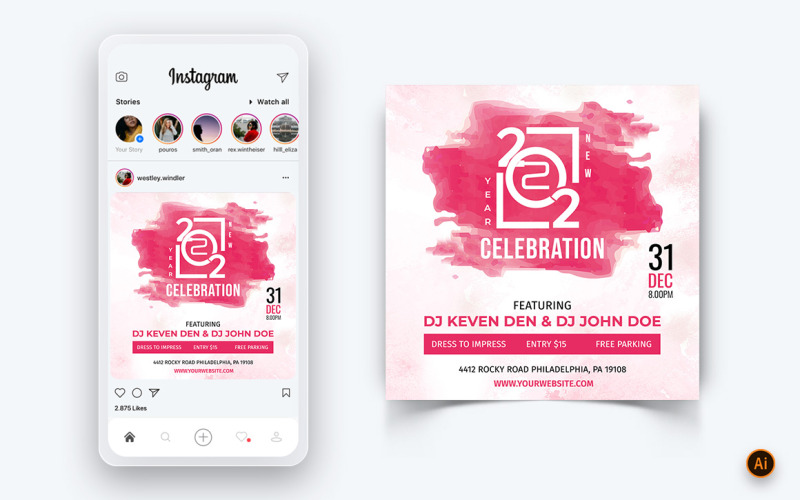 NewYear Party Night Celebration Conception de publication sur les médias sociaux-10