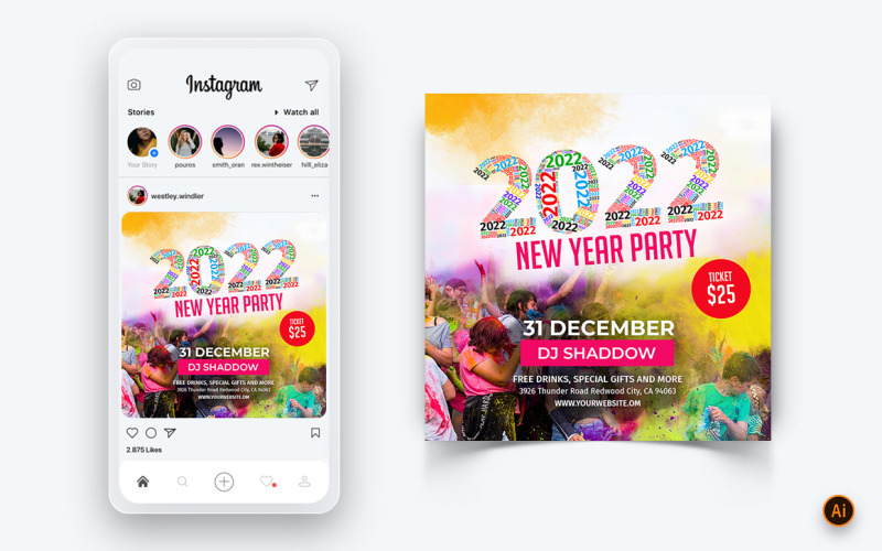 NewYear Party Night Celebration Conception de publication sur les médias sociaux-13