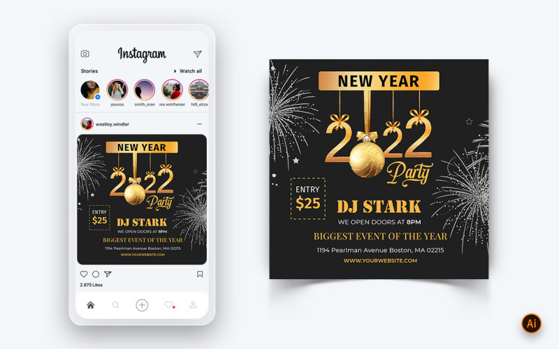 NewYear Party Night Celebration Conception de publication sur les médias sociaux-14