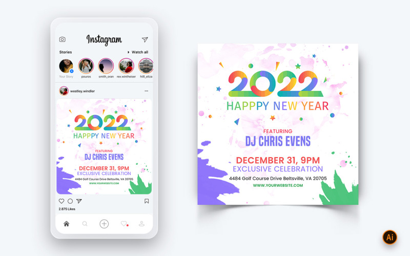 NewYear Party Night Celebration Conception de publication sur les médias sociaux-16