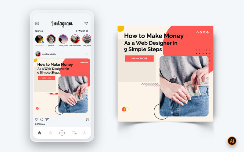 Online peněžní výdělky Sociální média Instagram Post Design Template-05