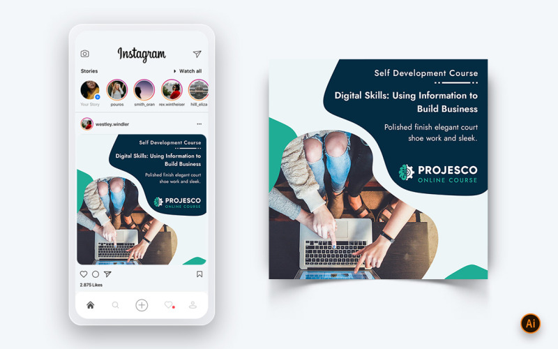 Plantilla de diseño de publicación de Instagram de redes sociales de aprendizaje electrónico de curso en línea-02