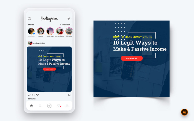 Заработок в Интернете в социальных сетях Instagram Post Design Template-18