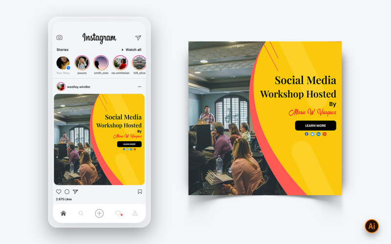 Atelier sur les médias sociaux Modèle de conception de publication Instagram sur les médias sociaux-01