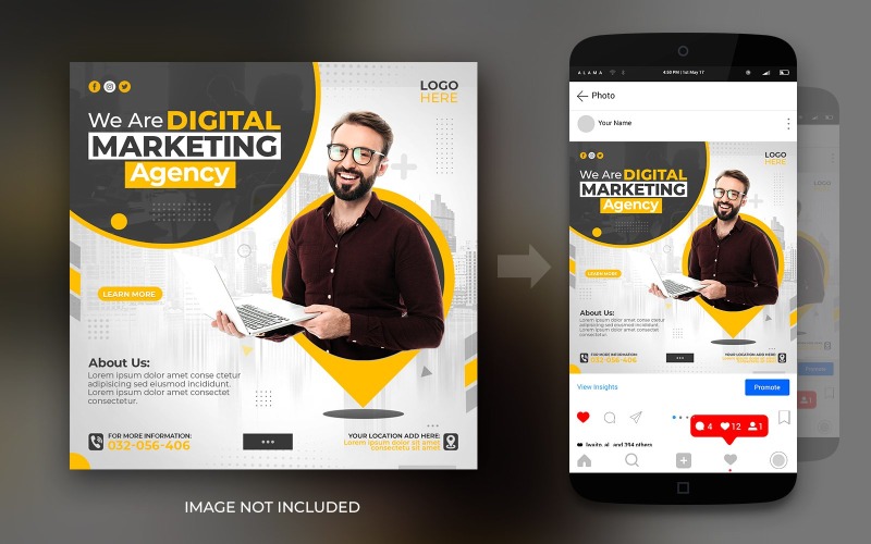 Dijital Pazarlama Ajansı ve Canlı Web Semineri Sosyal Medya Instagram ve Facebook Post Tasarım Şablonu