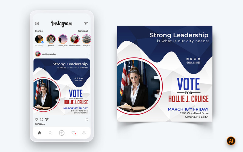Політична кампанія в соціальних мережах, шаблон оформлення публікації в Instagram-14