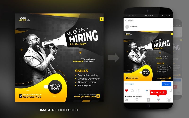 Wir stellen eine Job-Stelle ein Social Media Instagram und Facebook Promotion Post Flyer Design-Vorlage