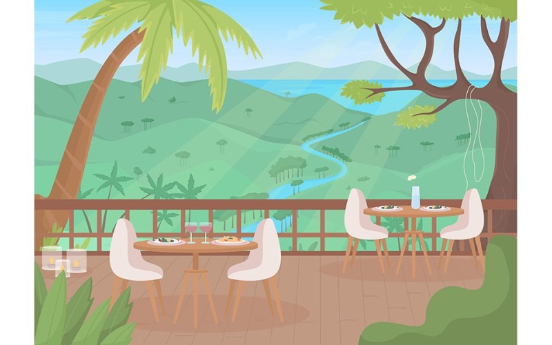 Highland resort illüstrasyonunda restoran terrasse