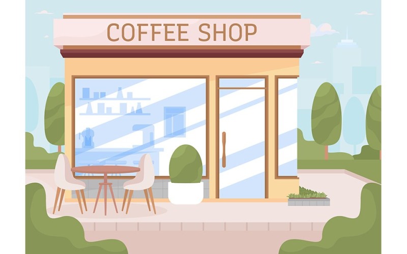 Litet kafé på stadsgataillustration