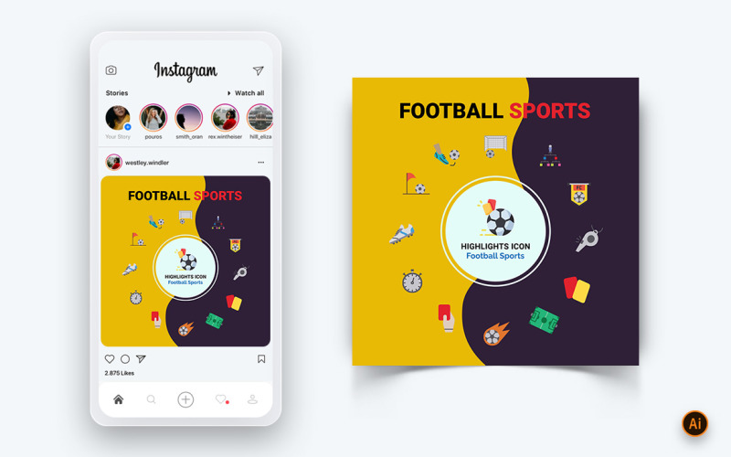 Modèle de conception de publication Instagram pour les médias sociaux de tournois sportifs-01