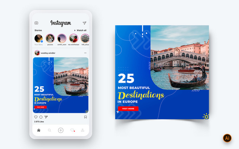 Modelo de design de postagem de Instagram de mídia social de viagem e turismo-22