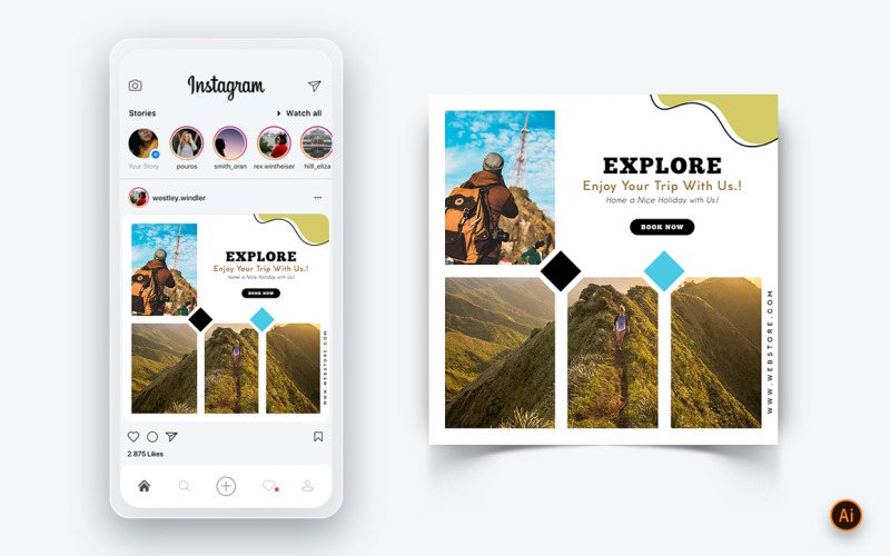 Modelo de design de postagem de Instagram de mídia social de viagem Explorer e Tour-08