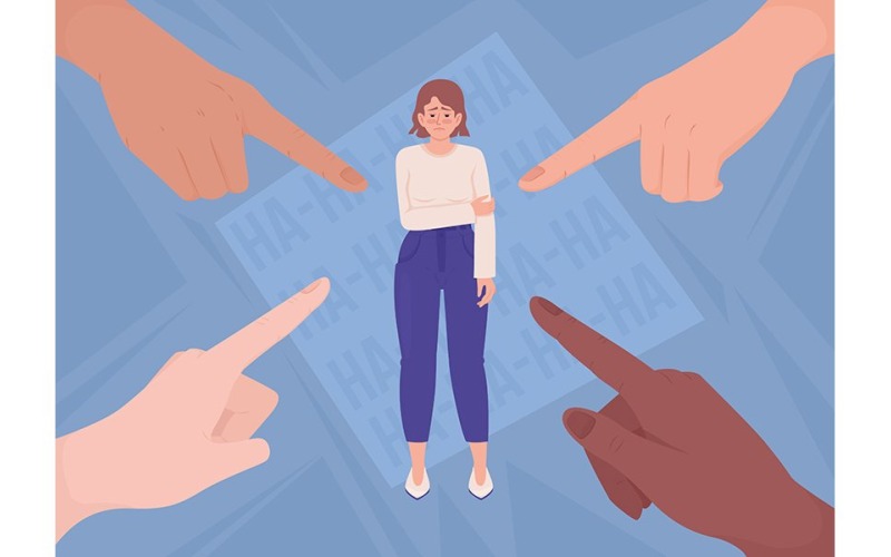 Mulher envergonhada e ilustração de mãos apontando