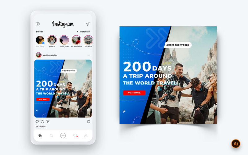 Шаблон оформлення публікації Instagram-23 у соціальних мережах Travel Explorer і Tour